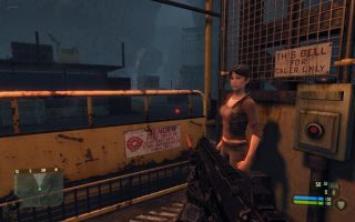 Screenshot from Crysis game showing character and gameplay HUD.