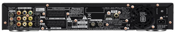 Back panel of Pioneer DVR-LX70D HDD/DVD recorder with various ports.Back panel connectors of Pioneer DVR-LX70D HDD/DVD Recorder.