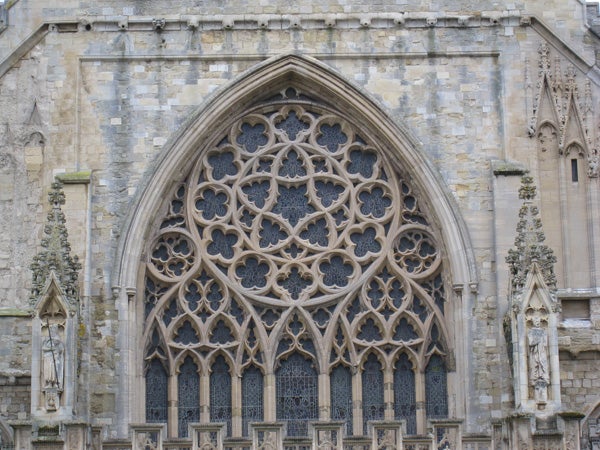Detailed photo of gothic cathedral window architectureDetailed photo of Gothic church window architecture