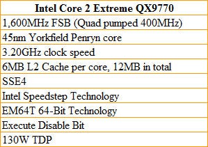 Intel Core 2 Extreme QX9770 processor specifications chart.Intel Core 2 Extreme QX9770 processor specifications list.