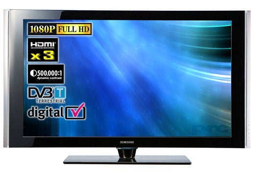 Samsung LE52F96BD 52-inch LED LCD TV with display featuresSamsung LE52F96BD 52-inch LED LCD TV with specifications displayed.
