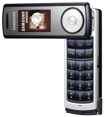 Samsung SGH-F210 mobile phone with swivel open designSamsung SGH-F210 swivel phone with music player interface.