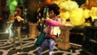 In-game characters playing guitar on Guitar Hero III.
