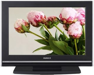 Humax LGB-19DTT 19-inch LCD TV displaying vibrant flowers.