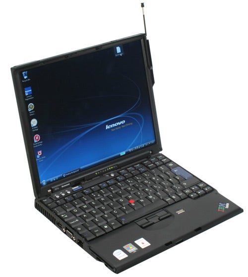Lenovo ThinkPad X61s laptop with antenna raised.Lenovo ThinkPad X61s laptop with antenna extended.