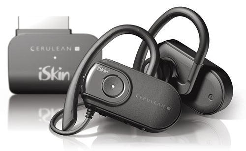 iSkin Cerulean F1 Bluetooth Earphones with charging dock.