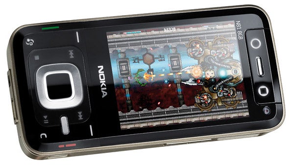 Nokia N81 8GB smartphone displaying a game on screen.