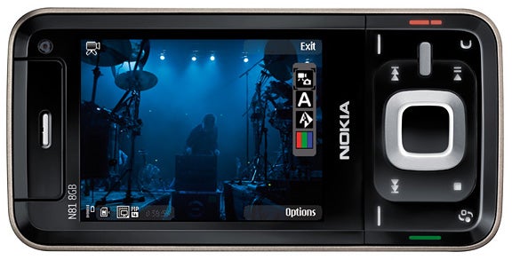 Nokia N81 8GB smartphone with music concert on screen.Nokia N81 8GB smartphone displaying a music concert.