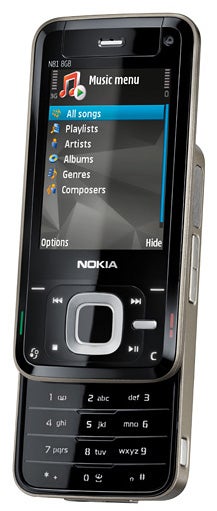 Nokia N81 8GB mobile phone displaying music menu.Nokia N81 8GB phone displaying its music menu.