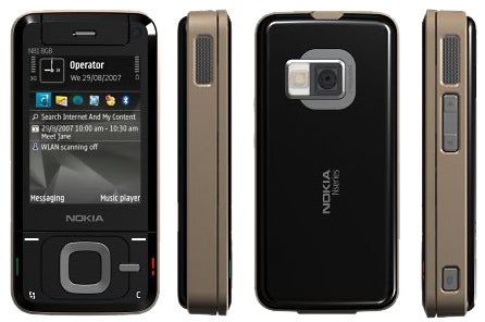 Nokia N81 8GB phone front, side, and back views.Nokia N81 8GB phone showing front, back, and side views.