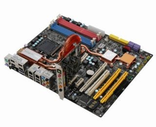 MSI X38 Diamond Motherboard with heat pipes and slots.