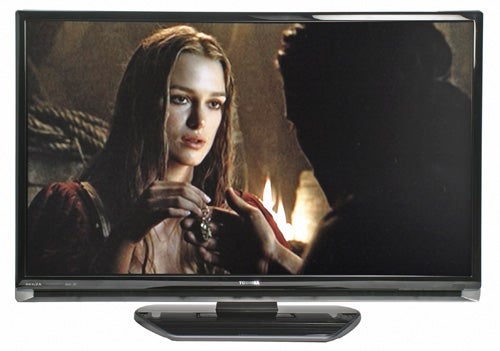 Toshiba Regza 40XF355D 40-inch LCD TV displaying a movie scene.Toshiba Regza 40XF355D LCD TV displaying a movie scene.