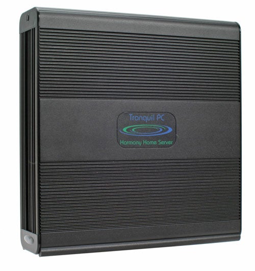 Tranquil T7-HSA Home Server black casing with logoTranquil T7-HSA Home Server in black casing.