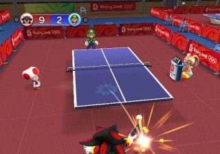 Screenshot of Mario & Sonic Olympic Games table tennis match.