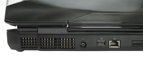 Close-up of Dell XPS M1730 laptop ports and cooling vents.Close-up of Dell XPS M1730 laptop's side ports and vents.