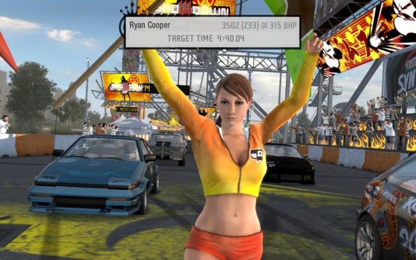 Screenshot from Need for Speed: Pro Street video game.Screenshot from Need for Speed: Pro Street video game with race start.