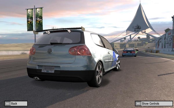 Screenshot of gameplay from Need for Speed: Pro Street.In-game screenshot of a Volkswagen racing in Need for Speed: Pro Street.