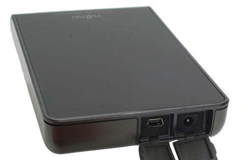 Fujitsu HandyDrive 300GB external hard drive with USB cable.
