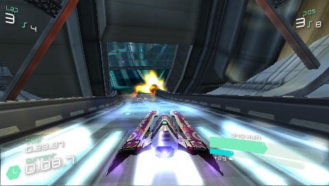 Screenshot of gameplay from Wipeout: Pulse racing video game.