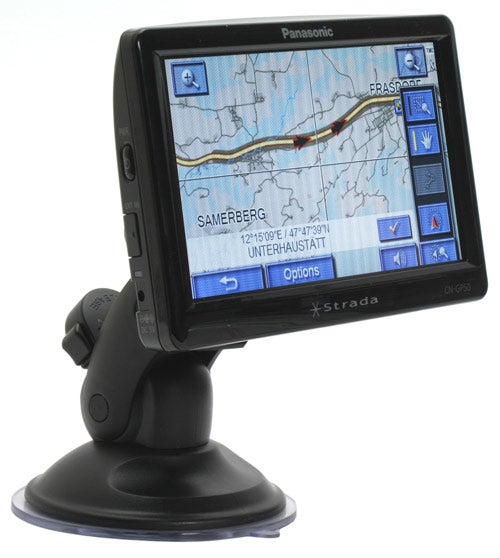 Panasonic Strada CN-GP50N GPS navigator on suction mount.