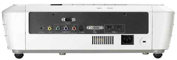 Rear view of Optoma ThemeScene HD80 Projector displaying ports.Optoma ThemeScene HD80 projector rear connectivity ports.