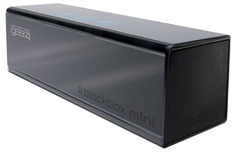 Gear4 BlackBox Mini Bluetooth Speaker on white background.Gear4 BlackBox Mini portable Bluetooth speaker on display