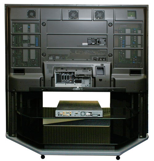 Rear view of Panasonic Viera TH-58PZ700 Plasma TV with stand.Rear view of Panasonic Viera Plasma TV with connectivity ports.