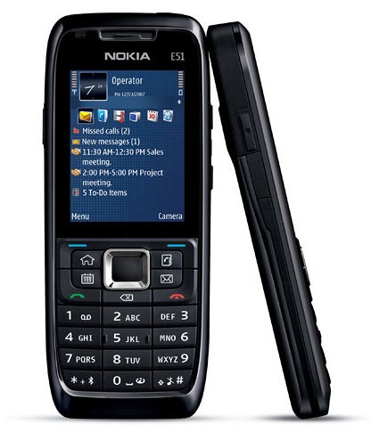 Nokia E51 smartphone front and side view.