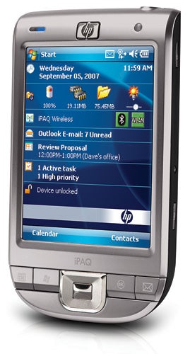 HP iPAQ 114 Classic Handheld device displaying screen and buttons.