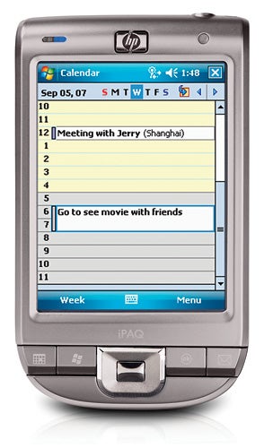 HP iPAQ 114 Classic Handheld displaying calendar application.