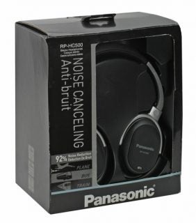 Panasonic RP-HC500E-S noise-canceling headphones in packaging.