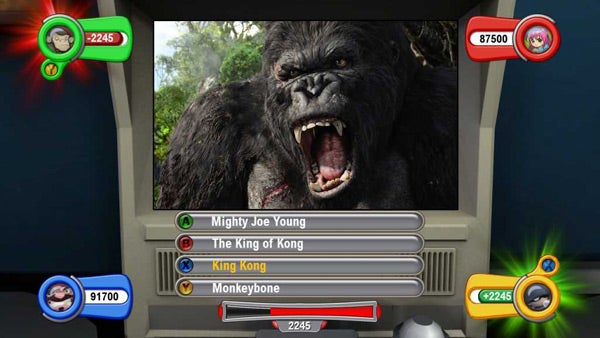 Screenshot of Scene It? game with multiple-choice movie question.Screenshot of Scene It? game with a multiple-choice question on King Kong.