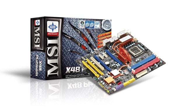 MSI X48 Platinum motherboard with packaging.