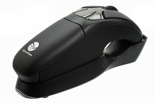 Black ergonomic wireless computer mouse on white background.Black ergonomic wireless mouse on white background.