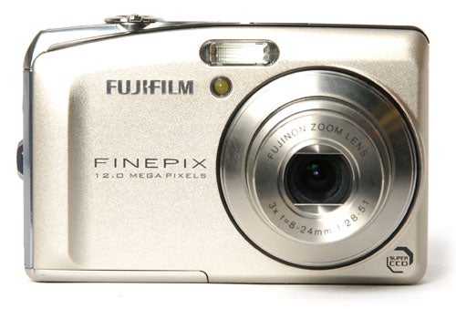 Fujifilm FinePix F50fd 12.0-megapixel digital camera.Fujifilm FinePix F50fd digital camera front view.
