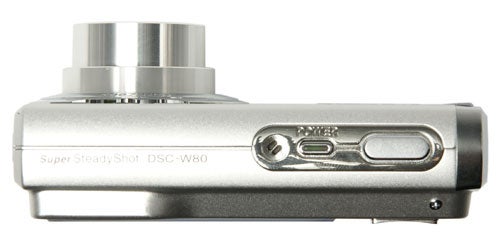 Sony Cyber-shot DSC-W80 camera side view showing ports.