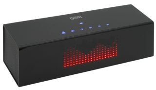 Gear4 BlackBox Bluetooth Speaker with illuminated red display.