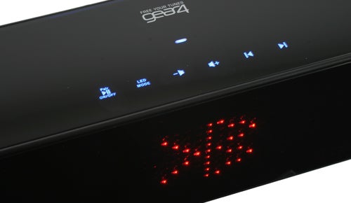 Gear4 BlackBox Bluetooth speaker with illuminated controls and display.Gear4 BlackBox portable speaker with illuminated touch controls.