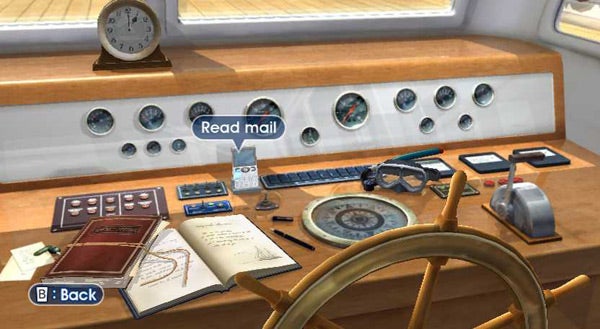 In-game screenshot of Endless Ocean navigation interface.In-game screenshot of ship's navigation console with 