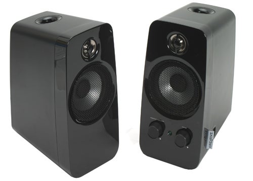 Creative Inspire T10 speakers on white background.Creative Inspire T10 speakers on a white background.