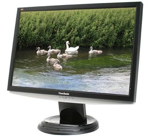 ViewSonic VX1940w monitor displaying image of swans on water.