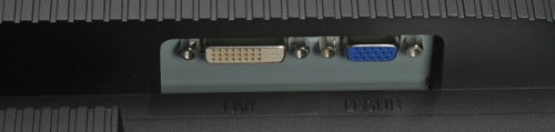 ViewSonic VX1940w monitor connectivity ports close-upViewSonic VX1940w monitor ports, including VGA and DVI.