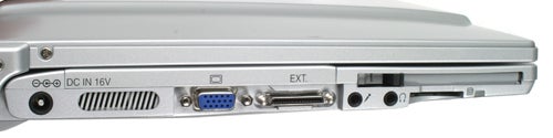 Side view of Panasonic ToughBook CF-Y7 showing ports.Side view of Panasonic ToughBook CF-Y7 laptop ports.