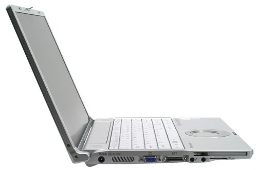 Panasonic ToughBook CF-Y7 laptop with open lid on white background.Panasonic ToughBook CF-Y7 laptop open on white background