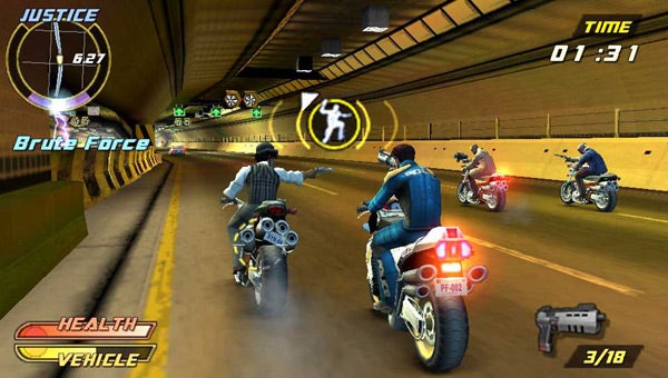 Screenshot of Pursuit Force: Extreme Justice gameplay on PSP.Screenshot from 