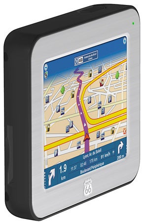 Route 66 Mini regional sat-nav with active route displayed.