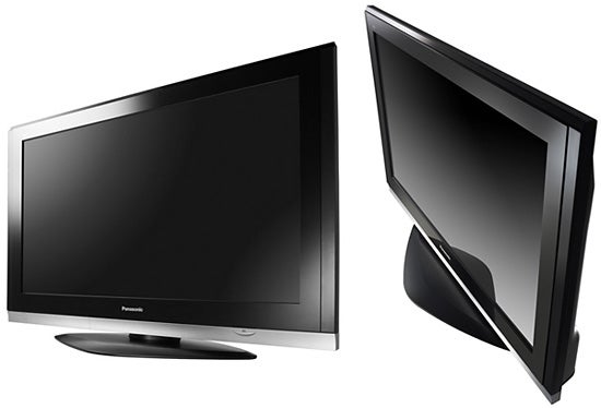 Panasonic TH-42PX700 plasma TV from front and side angles.Panasonic TH-42PX700 Plasma TV front and side views.