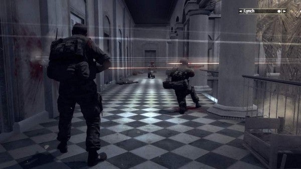 Screenshot of gameplay from Kane & Lynch: Dead Men.Kane & Lynch: Dead Men gameplay screenshot, characters in combat.