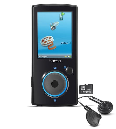 SanDisk Sansa View 16GB MP3 player with earphones and memory card.SanDisk Sansa View 16GB with earphones and memory card.