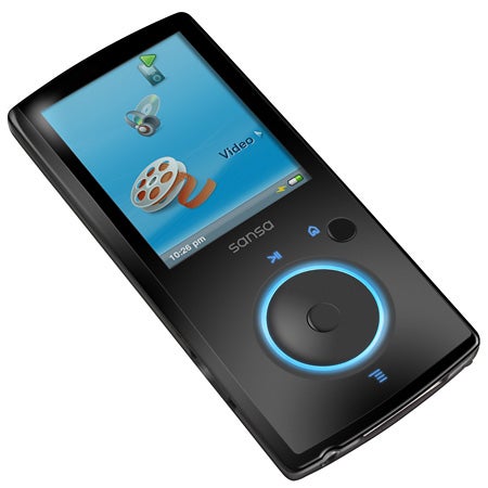SanDisk Sansa View 16GB portable media player.SanDisk Sansa View 16GB MP3 player on white background.